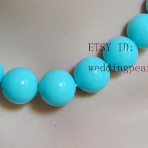 light blue beads necklace,16mm turquoise color mother of pearl beaded,shell pearl necklace,pearl necklace,wedding jewelrys,gift for her. image 2