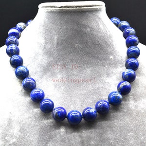 Large Natural Lapis Lazuli necklace, big navy blue bead necklace,semi precious stone necklace, sweet stone necklace, statement necklace