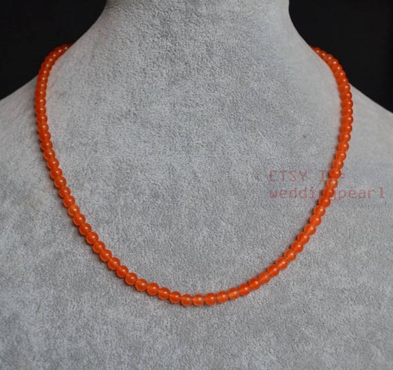 4.5mm Small Orange Jade Necklace, Orange Color Bead Necklace,semi Precious  Stone Necklace,sweet Stone Necklace,women Necklace, Girl Necklace 