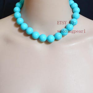 light blue beads necklace,16mm turquoise color mother of pearl beaded,shell pearl necklace,pearl necklace,wedding jewelrys,gift for her. image 4