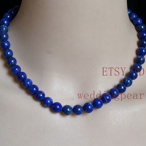 Real Lapis Lazuli necklace, 9-10 mm navy blue beaded necklace, semi precious stone necklace, natural stone necklace, statement necklace