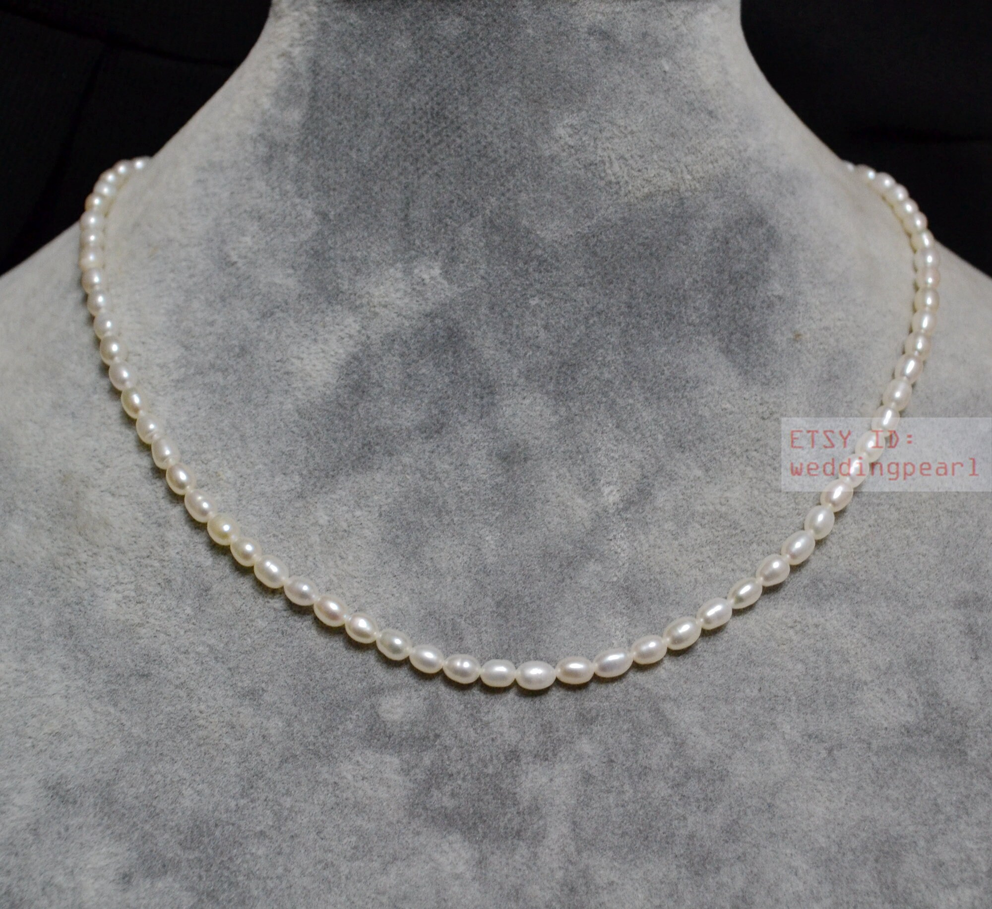 Tiny Pearl Necklace AA 3-4 Mm Natural 