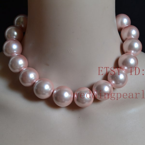Big light pink pearl necklace, mother of pearl necklaces, statement necklace, choker necklace, men necklace, heavy pearl necklace
