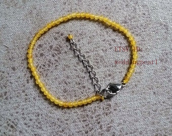 2.2mm small yellow jade bracelet, tiny single strand yellow beaded bracelets, dyed color jade bracelet, tiny round yellow beads bracelet