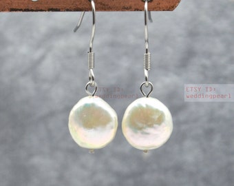 11mm coin pearl earrings, real pearl earrings,dangling earrings, freshwater pearl earrings, statement earrings, women earrings