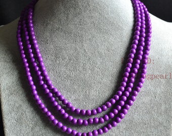 55 inches 6 mm purple turquoise necklace, single strand turquoise long necklace,purple statement necklace,man-made purple bead necklaces
