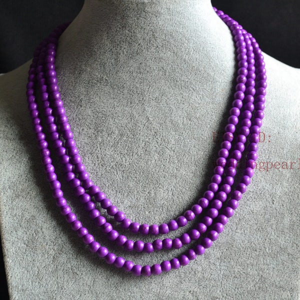55 inches 6 mm purple turquoise necklace, single strand turquoise long necklace,purple statement necklace,man-made purple bead necklaces