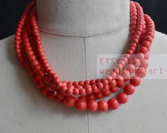 Orange Bead Multi-Strand Necklace, Man-Made Turquoise
