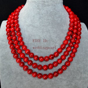 10mm turquoise necklace,triple strand turquoise bead necklace,wedding jewelry,statement necklace,red turquoise necklaces,bridesmaid jewelry