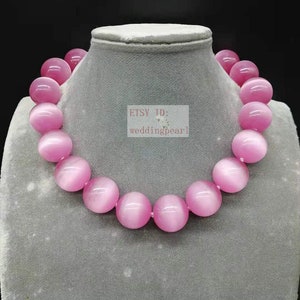 very big Pink bead necklace, 18-20 mm Pink Cat's Eye Stone necklace, women necklace,men necklace, hand knotted each bead, statement necklace
