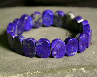 Pulsera de piedra lapislázuli natural, pulsera elástica de cuentas azul marino