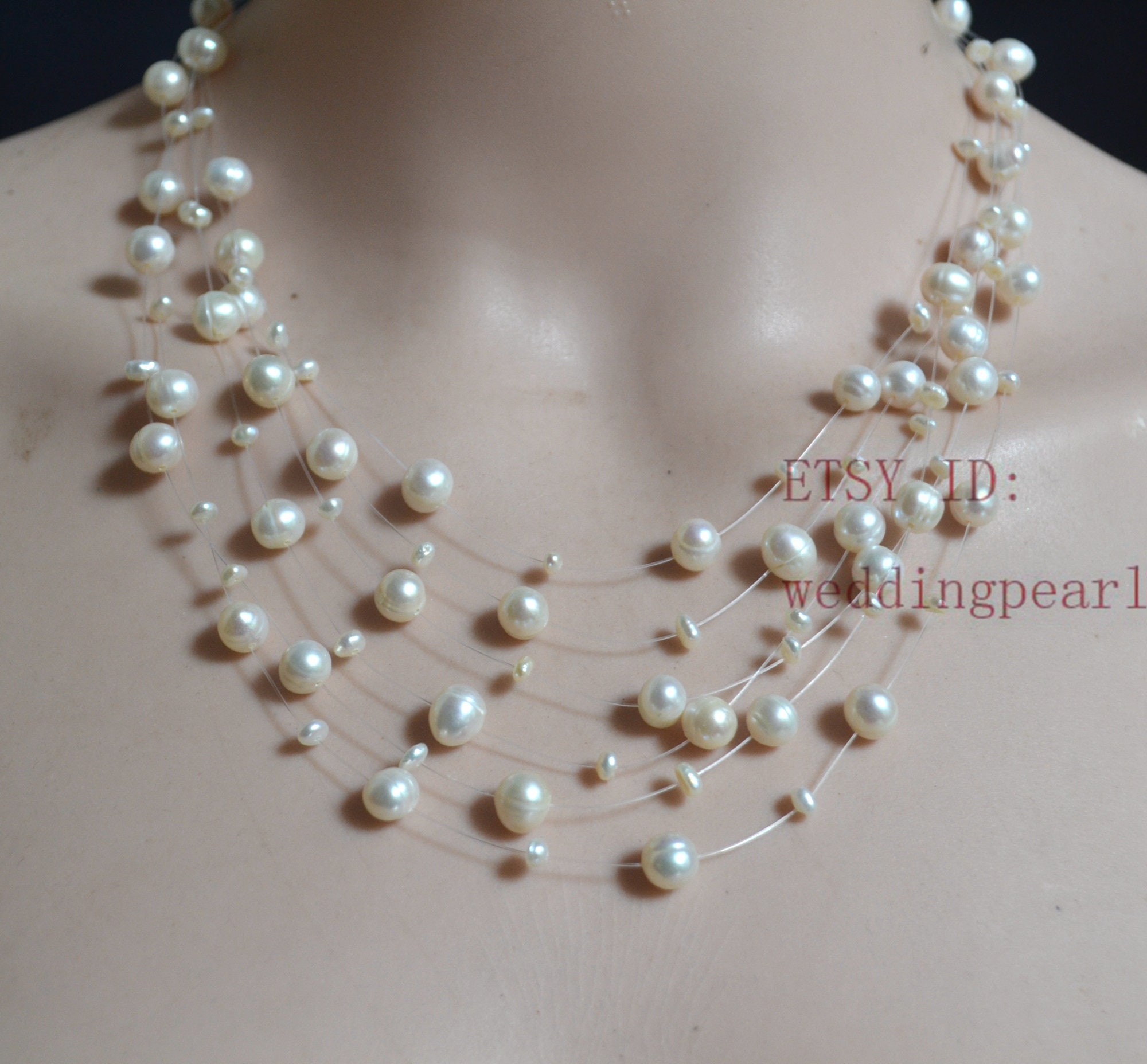 Floating Necklace,illusion Necklace,multi-strand Pearl Floating Necklace,illusion Necklace,multi-strand Pearl
