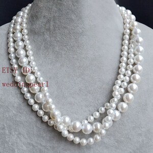 Off White Shell Pearl Necklaces Triple Strands Pearl - Etsy