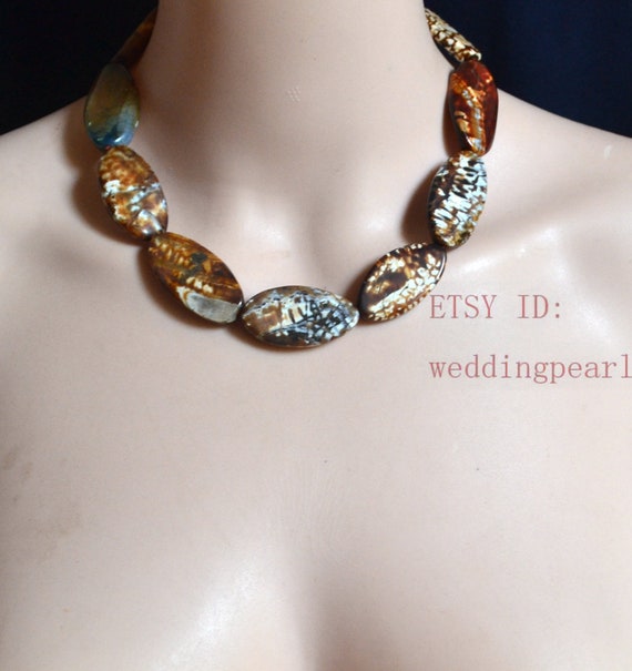 Dragon Veins Agate Gems Beads Necklace, multi-color choker necklace, 18  inch big stone necklace, statement necklace, multicolor necklace