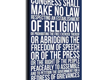 First Amendment Canvas Wall Art US Constitution Freedom of Speech Print Navy Blue Lawyer Office Decor Law Student Gift Classroom Wall Art