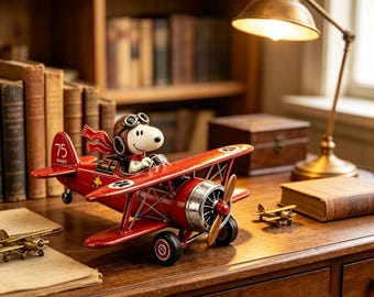 Statuette vintage Snoopy, as de l'aviation, biplan rouge en résine, décoration de bureau en forme d'avion, objet de décoration aéronautique, cadeau pour collectionneurs d'avions