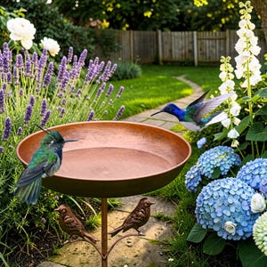 Bain d'oiseaux et mangeoire en métal avec socle à piquer, bassin de jardin autoportant pour terrasse, pelouse, jardin, décoration pour la faune sauvage