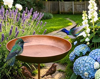 Metal Bird Bath & Feeder with Stake Base, Freestanding Garden Bird Bath Bowl for Outdoor Patio, Lawn, Backyard Wildlife Decor