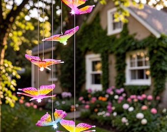 Solar Butterfly Wind Chime, Waterproof LED Garden Hanging Light, Colour Changing Outdoor Decoration, Patio Gift