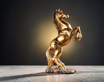 Estatua de caballo encabritado, escultura moderna de resina, elegante decoración para el hogar u oficina, figura de caballo de la suerte, regalo de inauguración de casa
