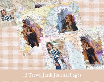 13 Travel junk journal pages for junk journals, scrapbooks and mixed media