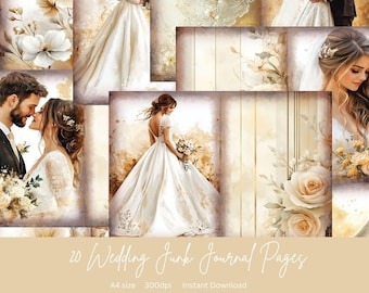 PAPELES DE BODA / 20 páginas / juego de diario basura / Descarga digital / Impresión en papel A4 en casa / hermosa boda / espacio para colocar fotos o escribir