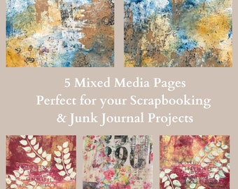 5 Mixed media backgrounds for junk journals, scrapbooks and mixed media