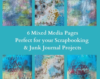 6 Blue Mixed media backgrounds for junk journals, scrapbooks and mixed media