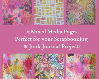 6 Pink Mixed media backgrounds for junk journals, scrapbooks and mixed media