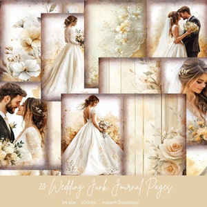 CARTE DA SPOSA / 20 pagine / set di diario spazzatura / download digitale / stampa su carta A4 a casa / splendida sposa / spazio per posizionare foto o scrivere