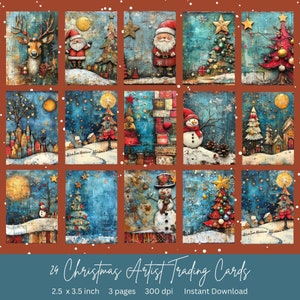 24 Christmas Digital Artist Trading Cards | Instant Download | ATC Cards | Perfect for junk journals, mixed media pages | 2.5 x 3.5 inches