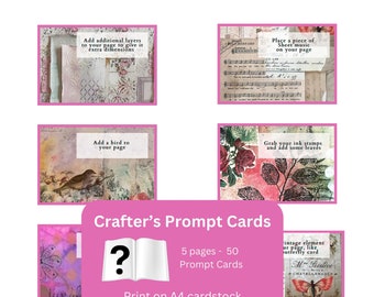 50 Mixed Media Prompt Cards- Fun way to keep your art projects on track, when you are stuck for ideas. Pick a card & follow the directions.