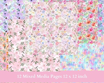 12 mixed media backgrounds 12 x 12 inches for junk journals, scrapbooks and mixed media