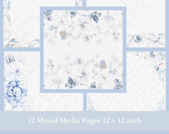 12  Blue Wedding papers 12 x 12 inch for junk journals, scrapbooks and mixed media