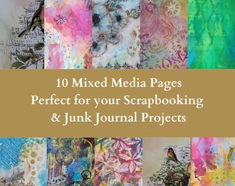 10 Mixed media backgrounds (set 8) for junk journals, scrapbooks and mixed media