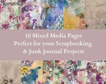 10 Mixed media backgrounds for junk journals, scrapbooks and mixed media. Instant download. Print at home as many times as you want.