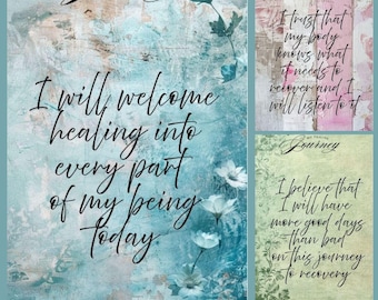 60 carte di affermazione per un viaggio di guarigione / Amore per se stessi, Shabby Chic / Formato A4, download immediato, stampa a casa, idea regalo per il benessere