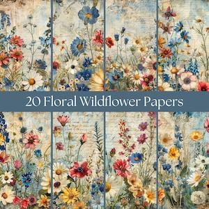 Floral Wildflower Junk Journal Paper, A4 Scrapbook Kit