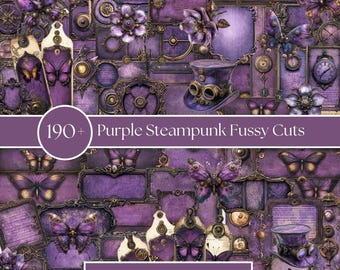 190+ paarse steampunk kieskeurige coupes | A4 en VS: 8,5 x 11 inch | Efemere kieskeurige uitsnijdingen junkdagboek kieskeurige uitsteeksels Afdrukbare kieskeurige uitsteeksels