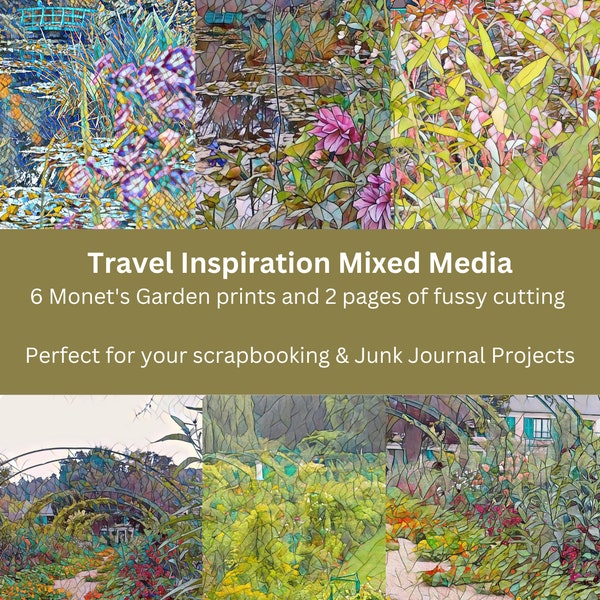 6 pages mixed media/bonus 2 pages fussy cutting/ botanical/monet's garden/instant download/ scrapbooking/junk journal/ paper/ paper trees