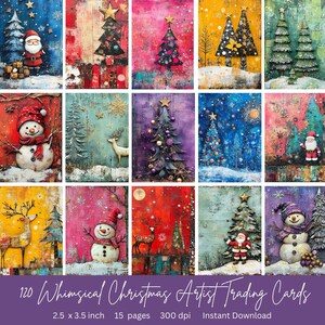 120 Whimsical Christmas Digital Artist Trading Cards | ATC Cards | Perfect for junk journals, mixed media pages | 2.5 x 3.5 inches