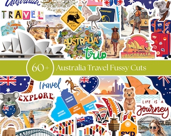 Oltre 60 immagini effimere da taglio fussy australiane - Immagini effimere da taglio fussy / Effimere di diario spazzatura, diari di viaggio australiani e pacchetto di effimere per scrapbooking