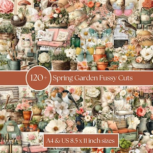 120+ Spring Garden Fussy cuts | A4 & US 8.5 x 11 inch|  Ephemera fussy cut junk journal | Fussy cuts printable fussy cuts