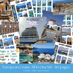 60-stronicowy dziennik European Cruise Junk Journal i zestaw do ozdabiania | 12 x 12 cali | ZESTAW PAPIERU W DUŻYCH ILOŚCIACH | Zestaw All in One | Strony dziennika | Drukuj w domu