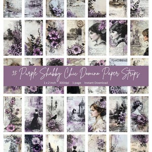 1 x 2 inch Dominos |35 Purple Shabby Chic domino images |Perfect for Scrapbooking, mixed media, junk journal, magnet, glass/resin jewellery