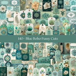 A4 Blue Boho Ephemera Fussy Cuts: Junk Journal Printable (Digital Download)