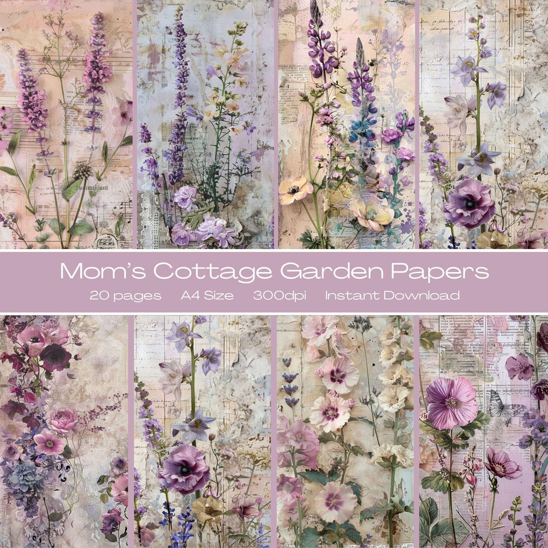 Mom’s Cottage Garden A4 Junk Journal Papers | Shabby Chic Floral ...