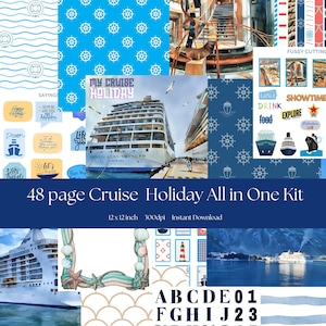 Kit para Diário de Viagem com Tema de Cruzeiro - 30 x 30 cm (download digital) para diários de viagem e álbuns de recortes, pacote com fundo temático de cruzeiro e recortes decorativos.
