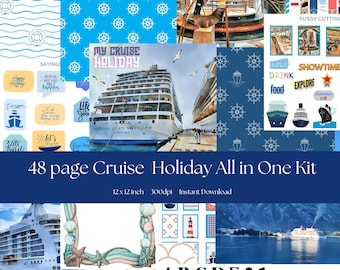 Cruise Junk Journal kit- 12 x 12 inch  (digital download) for travel journals and scrapbooks,  cruise background bundle and ephemera pack