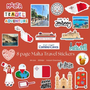 Kit d'autocollants numériques Malte | Format A4 | 8 pages | Voyage | impression à la maison sur papier autocollant | téléchargement immédiat | éphémères | que vous découpez après l'impression